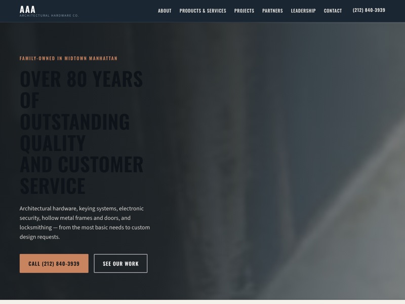 Screenshot of the AAA Architectural Hardware Co. redesign