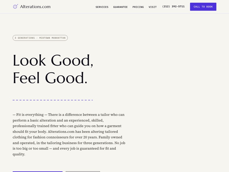 Screenshot of the Alterations.com Tailor Shop redesign