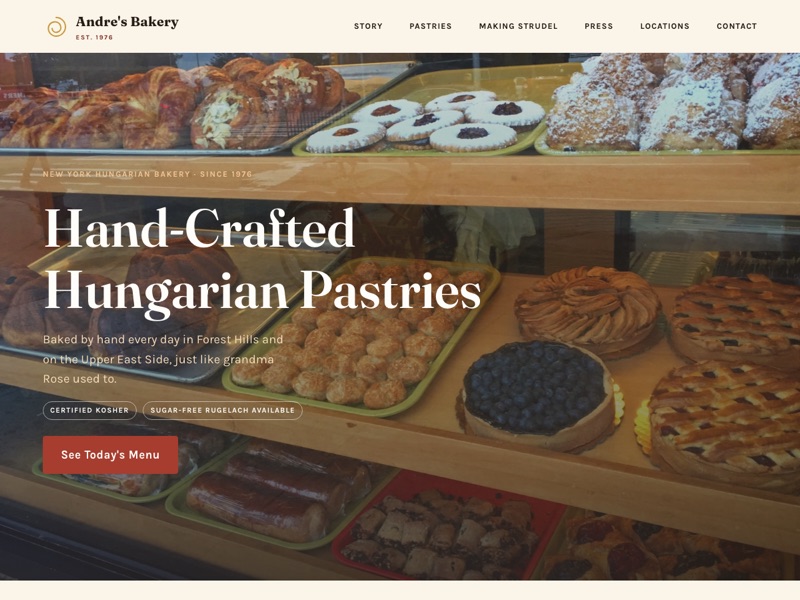 Screenshot of the Andre's Bakery redesign