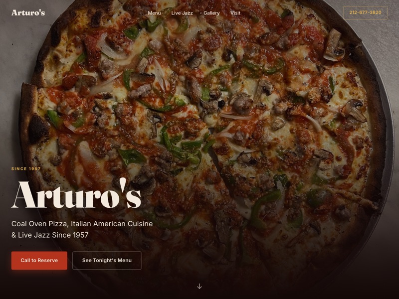 Screenshot of the Arturo's Coal Oven Pizza redesign