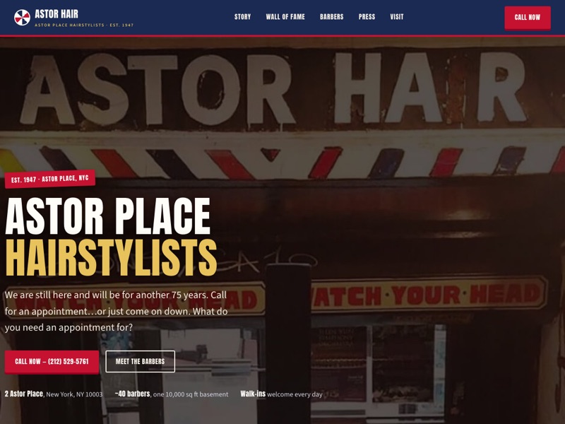 Screenshot of the Astor Place Hairstylists redesign