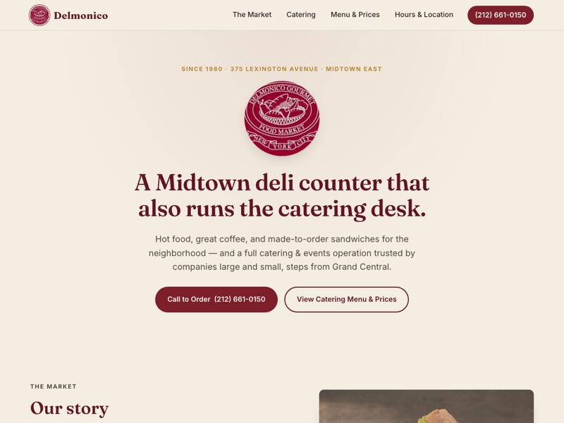 Screenshot of the Delmonico Gourmet Food Market redesign