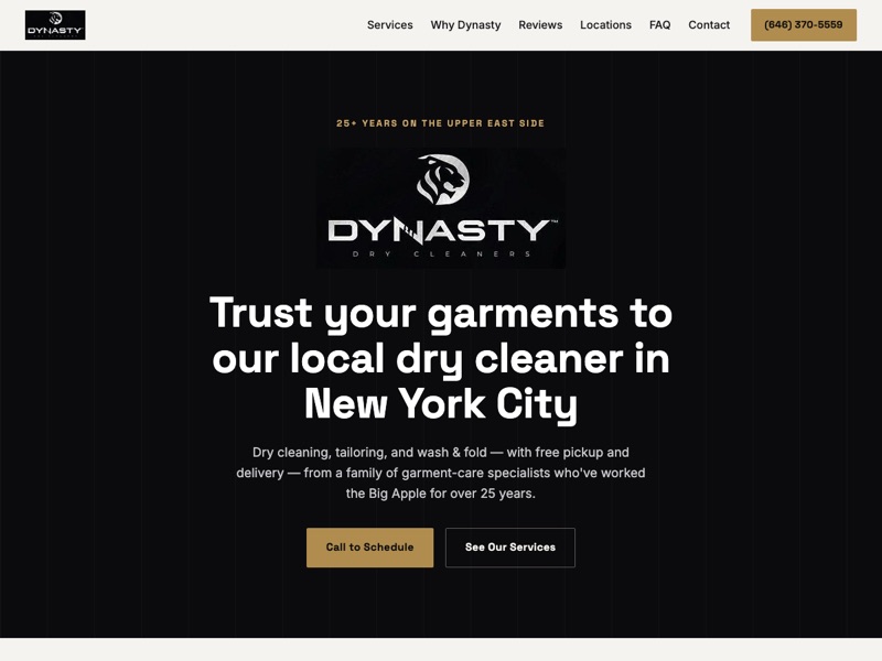 Screenshot of the Dynasty Dry Cleaners redesign