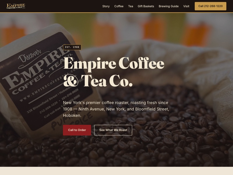 Screenshot of the Empire Coffee & Tea Co. redesign