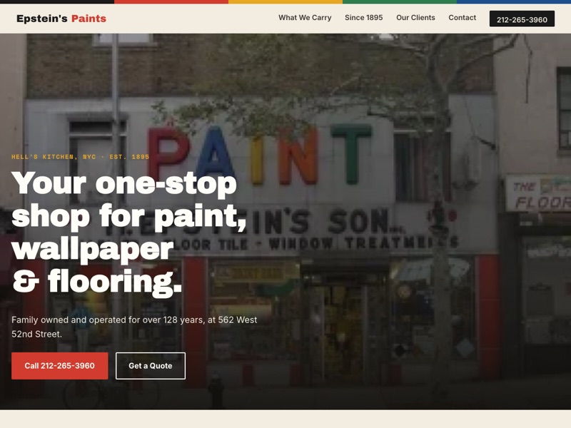 Screenshot of the Epstein's Paint Center redesign