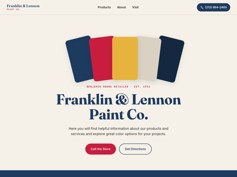 Screenshot of the Franklin & Lennon Paint Co. redesign