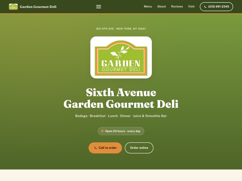 Screenshot of the Sixth Avenue Garden Gourmet Deli redesign
