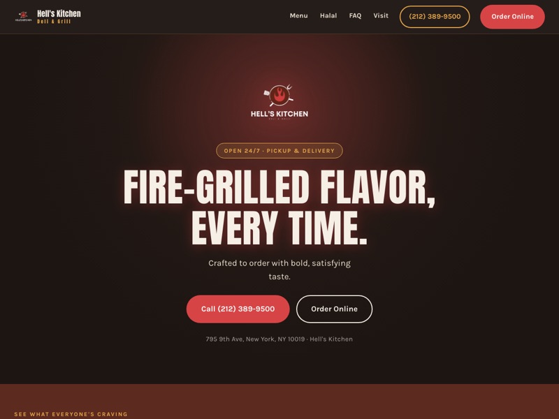Screenshot of the Hell's Kitchen Deli & Grill redesign