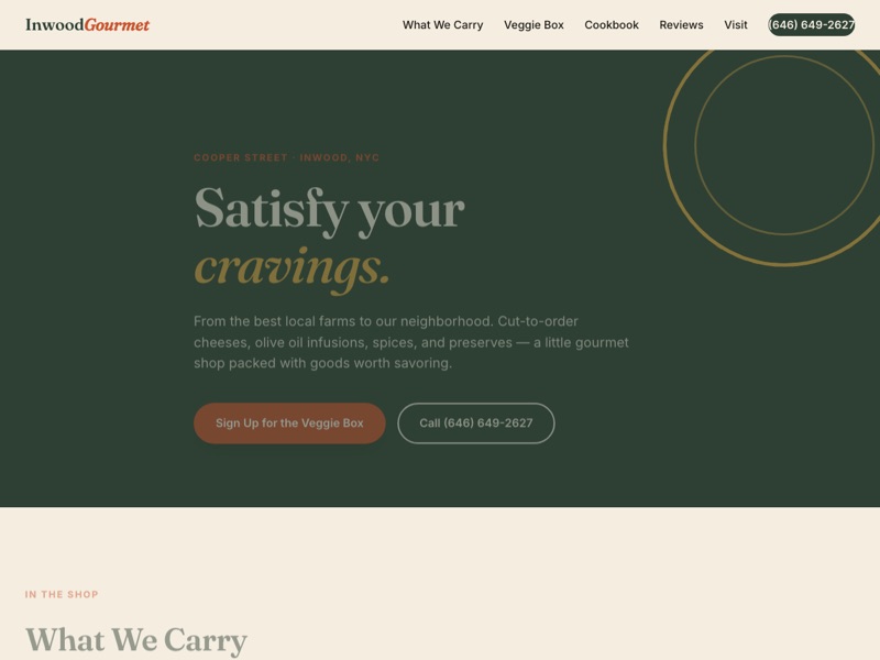 Screenshot of the Inwood Gourmet redesign