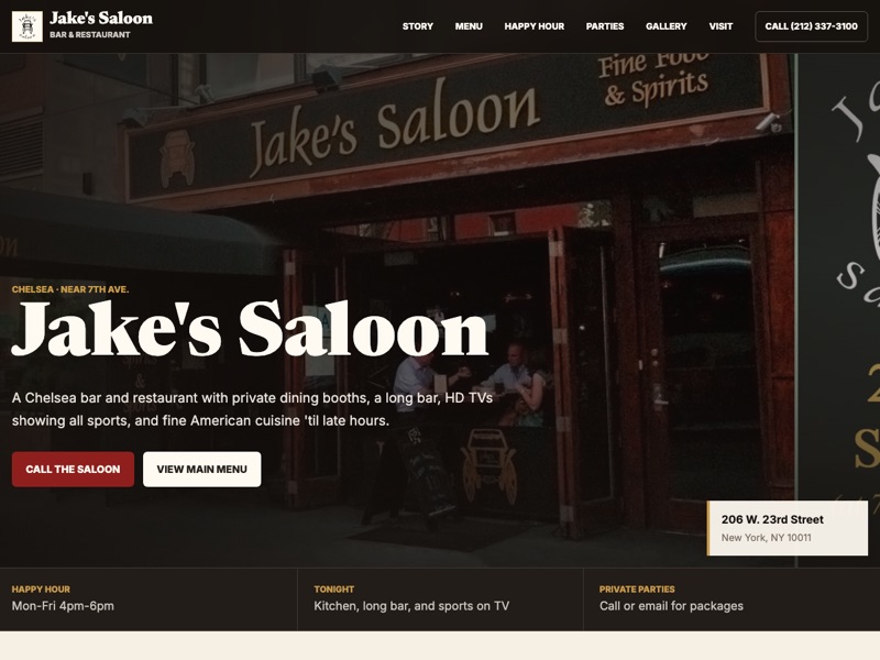 Screenshot of the Jake's Saloon redesign