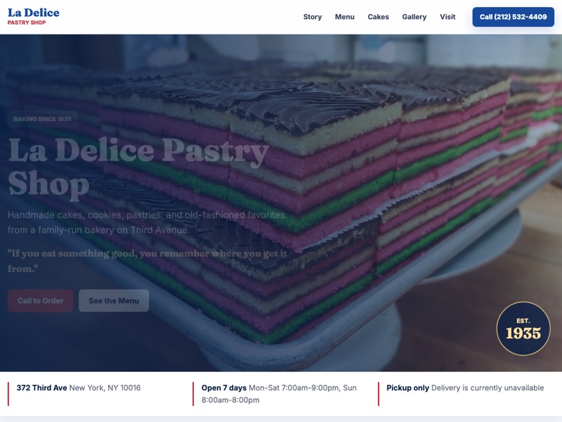 Screenshot of the La Delice Pastry Shop redesign