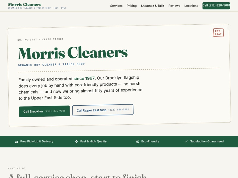 Screenshot of the Morris Cleaners redesign