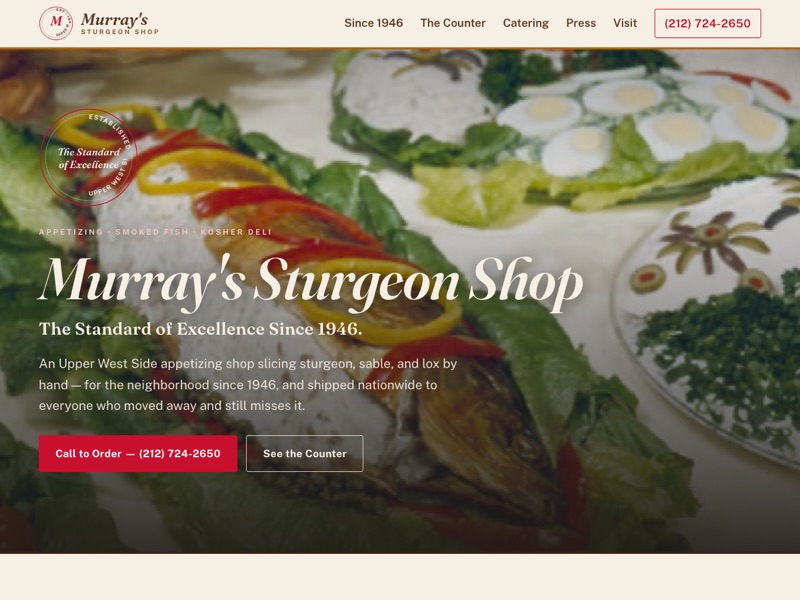 Screenshot of the Murray's Sturgeon Shop redesign