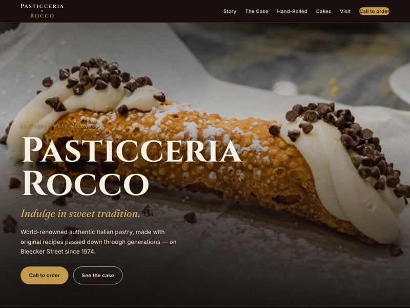 Screenshot of the Pasticceria Rocco redesign