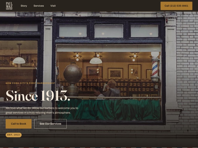 Screenshot of the Paul Molé Barber Shop redesign