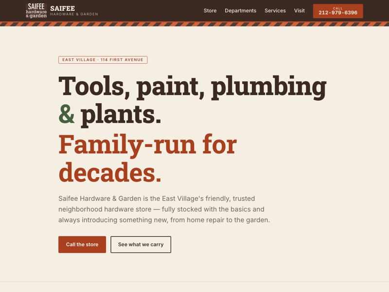 Screenshot of the Saifee Hardware & Garden redesign