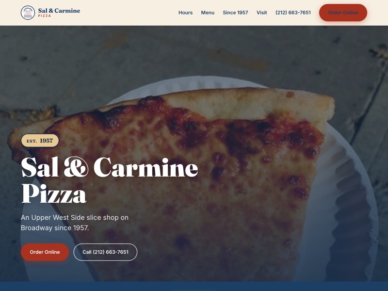 Screenshot of the Sal & Carmine Pizza redesign