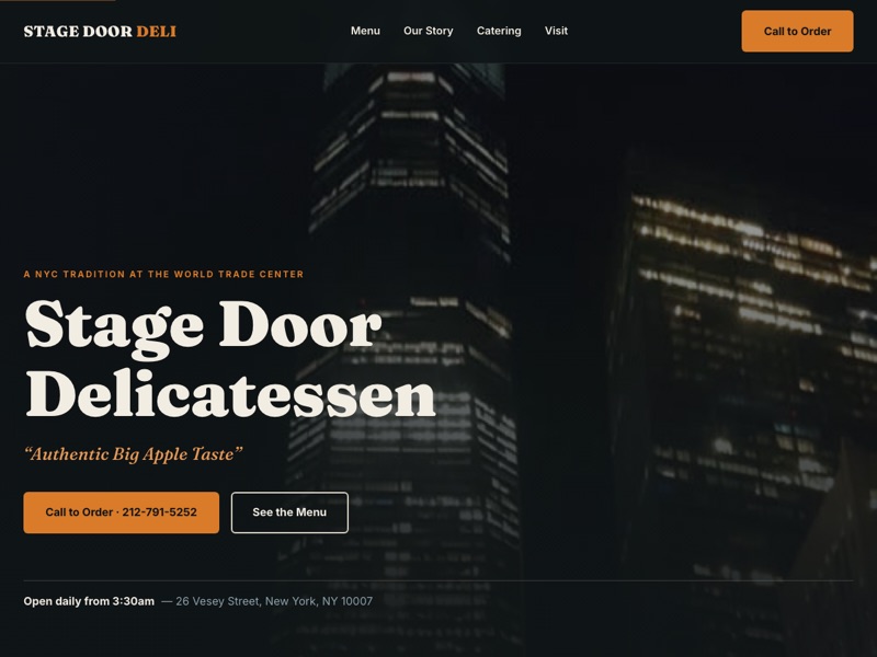 Screenshot of the Stage Door Delicatessen redesign