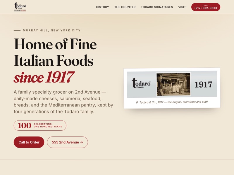 Screenshot of the Todaro Bros. redesign