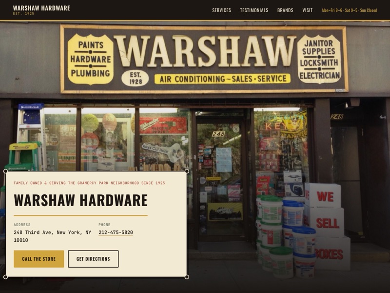 Screenshot of the Warshaw Hardware redesign