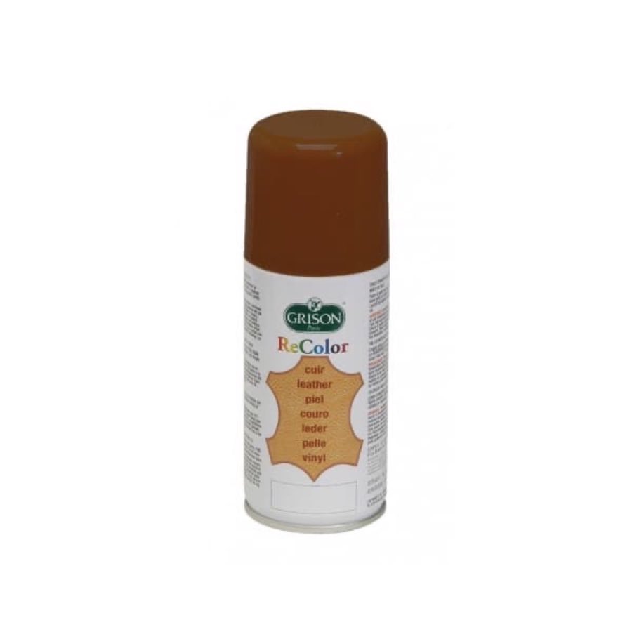 A can of leather recolor spray for restoring leather goods