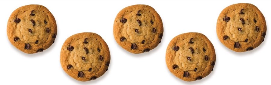 Row of chocolate-chip cookies