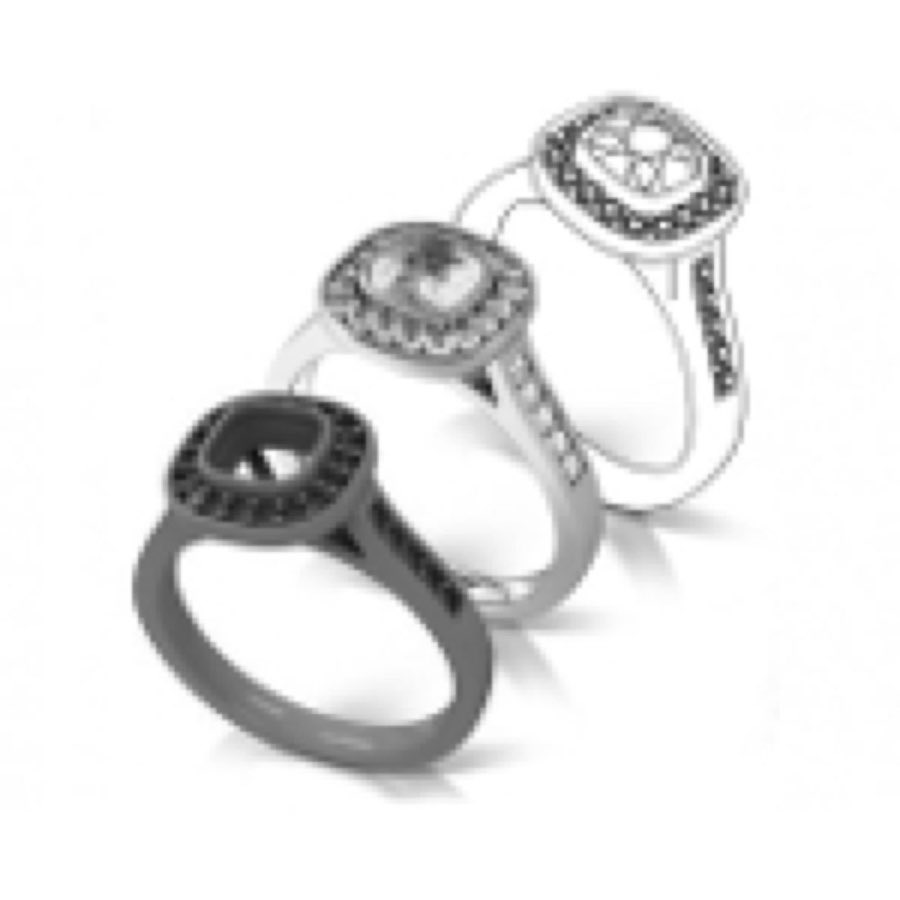 A rendered CAD design of a cross-motif jewelry piece, representing custom jewelry and laser engraving services