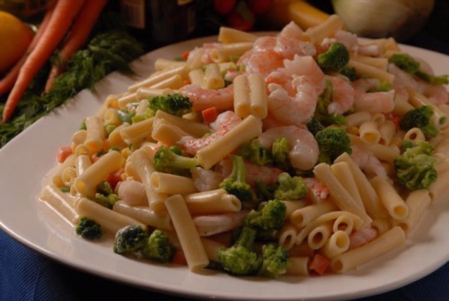 Prepared entrees platter of pasta salad, created daily by the store's chef