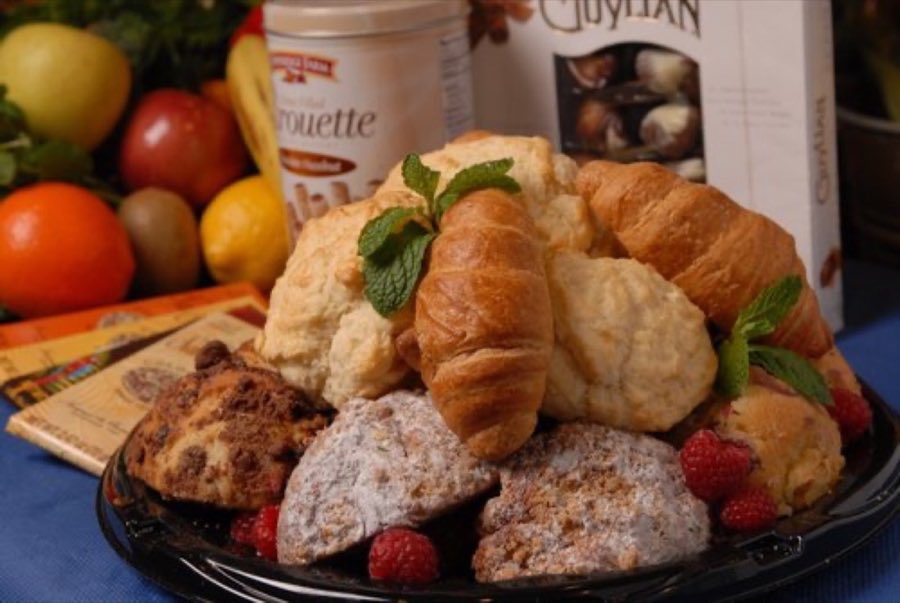 Breakfast pastry and bread basket platter