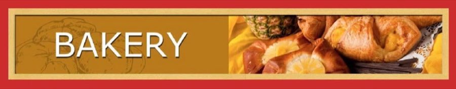 Bakery department banner: fresh pineapple buns and croissant pastries beside a whole pineapple