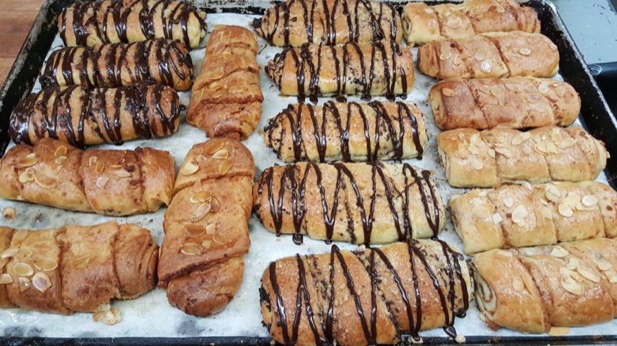 Chocolate and almond pastry rolls