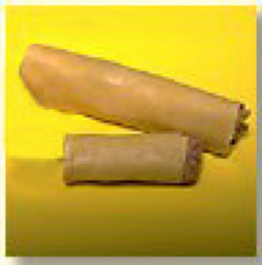 A cannelloni torn open showing the meat filling inside