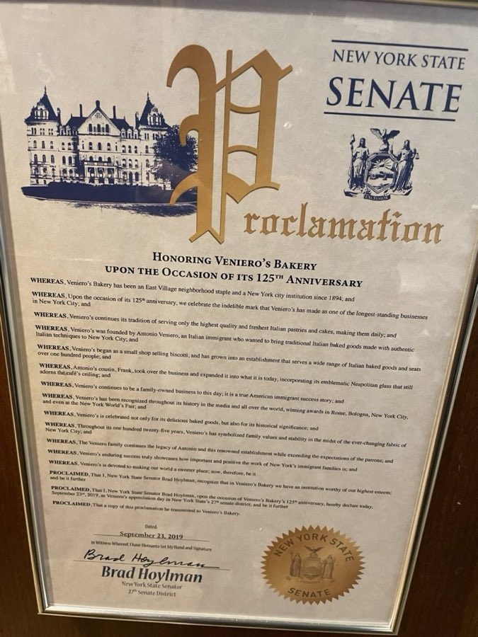 Scanned civic proclamation honoring Veniero's
